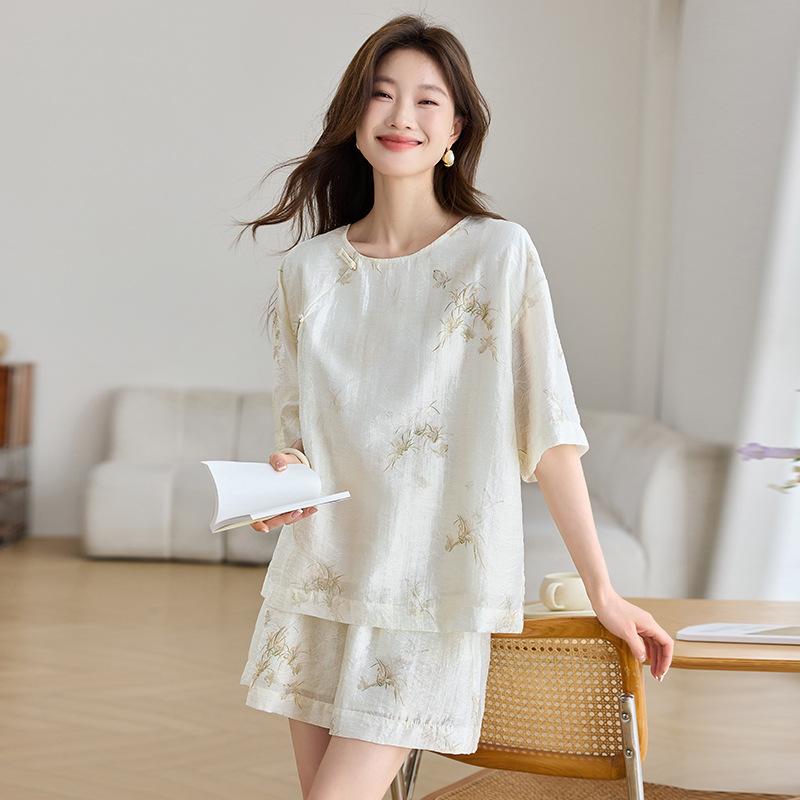 

Комплект шорт из тенселя женский летний новая мода для среднего возраста свободный большого размера комплект из двух предметов XXL