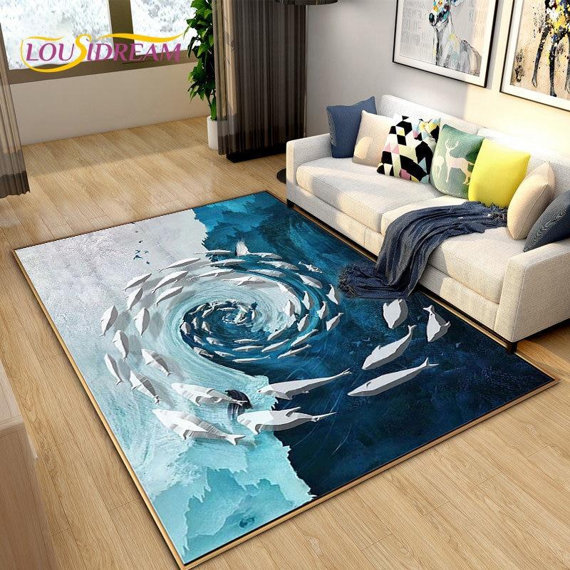 Nordic Luxury 3D Fish Carp Area Rug Large,Carpet Rug for Living Room Bedroom Sofa Decoration,Kitchen Doormat Non-slip Floor Mat