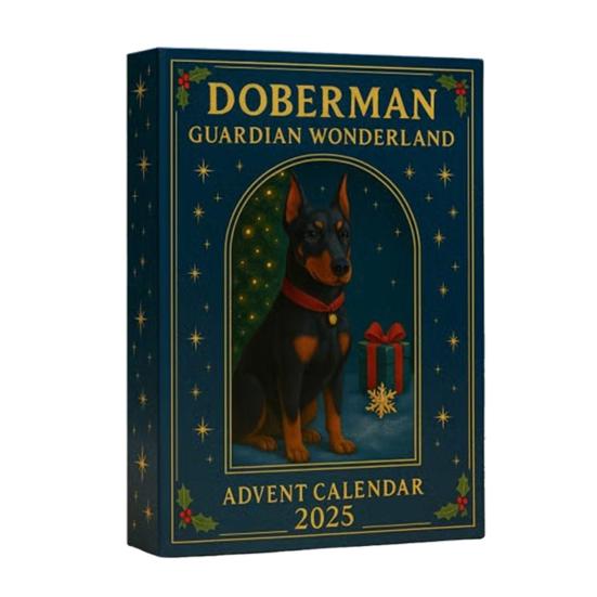 Doberman Guardian Wonderland Advent Calendar 2025 24-Day Countdown Box Acrylic Mini Dog Themed Ornaments Holiday Decoration Gift for Dog Lovers