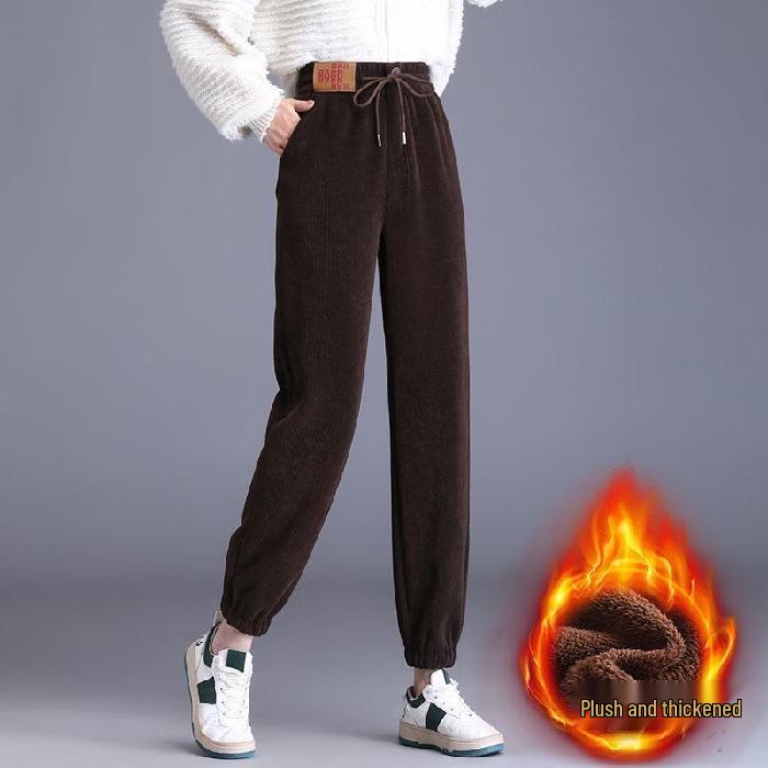 

Chenille Plus Size Fleece-Lined Ankle Lantern Pants - Women s Versatile Casual Harem for Autumn and Winter M (90-105 lbs)