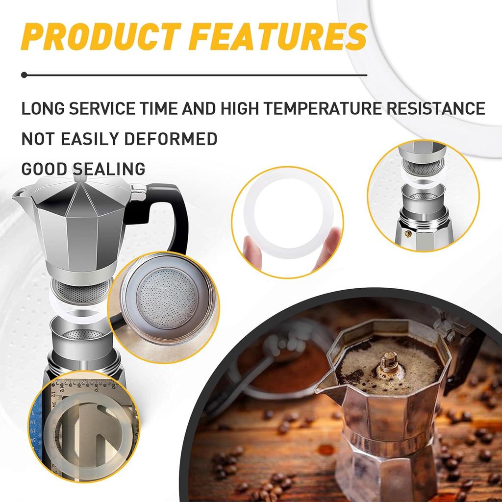6 Pcs Gasket Seal Rings for Bialetti Moka Express Dama 6 Cups - Spare Food Grade Silicone Sealing Rings for Aluminium Stovetop Coffee Maker Pots