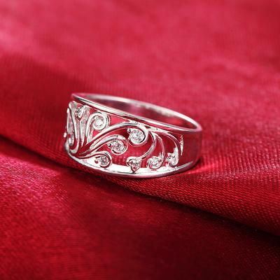 925 Sterling Silver AAA Zircon Patterned Ring Fashion Wedding Jewelry