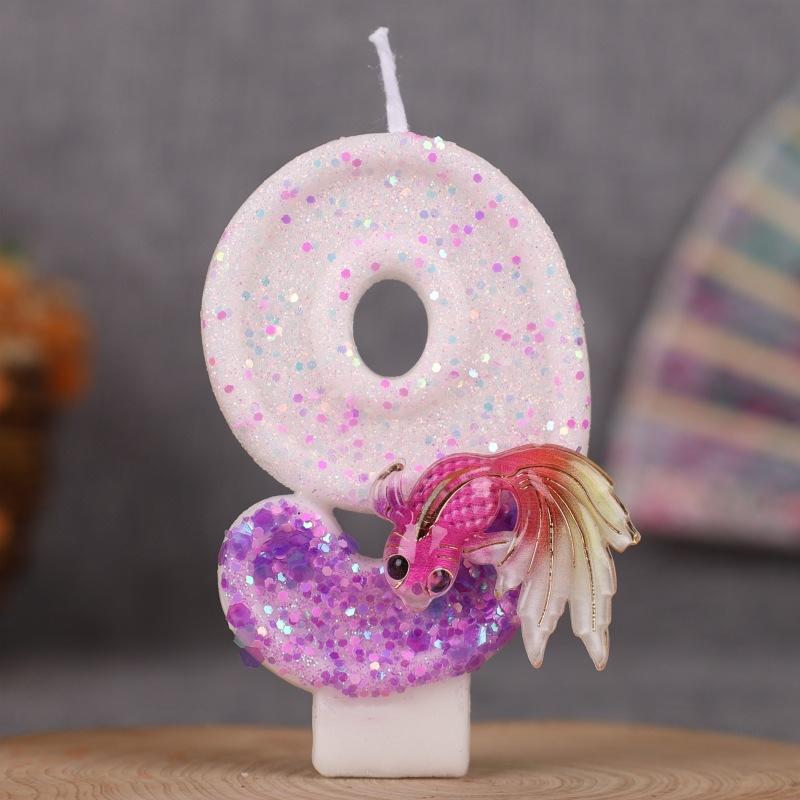 

Градиентно-розовый и фиолетовый золотые рыбки цифровая свеча ручной работы для украшения торта на первый день рождения DIY 0-9 9