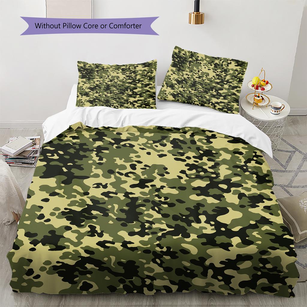 Camouflage Pattern Bedding Quilt Set Quilt Cover Pillowcase Home Decoration Gift (1 * duvet cover + 2 * pillowcase, without core)
