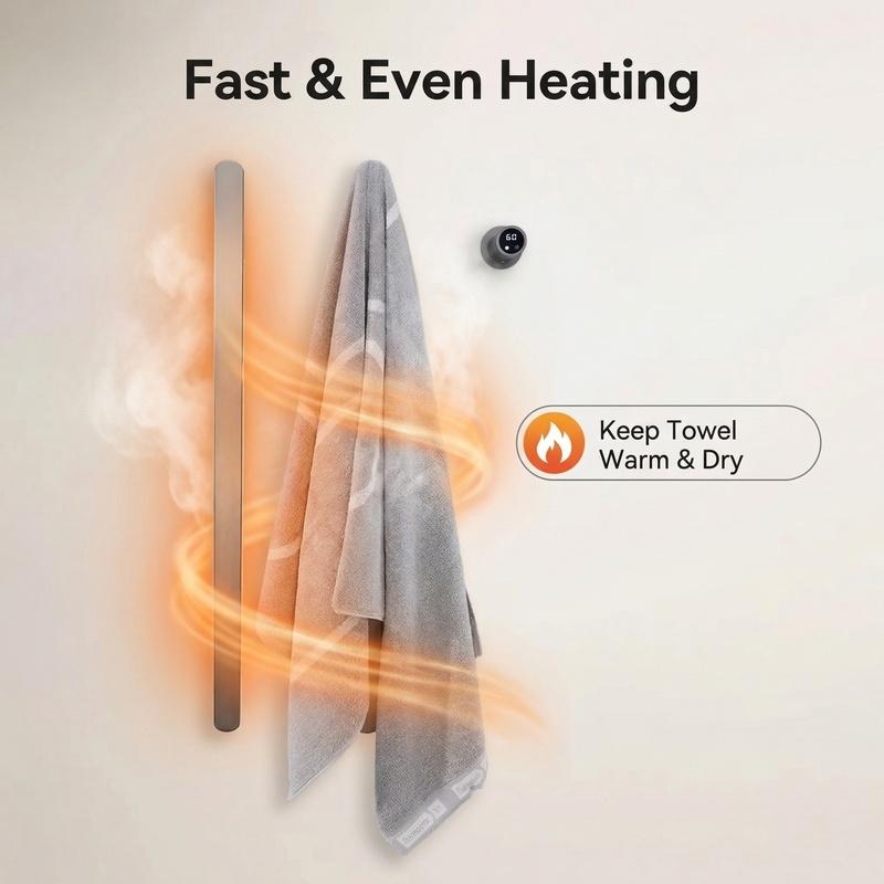 Gold Vertical Heated Towel Rail for Large Towels & Bathrobes, Hidden Wiring Bathroom Towel Rack with Temp & Time Control
