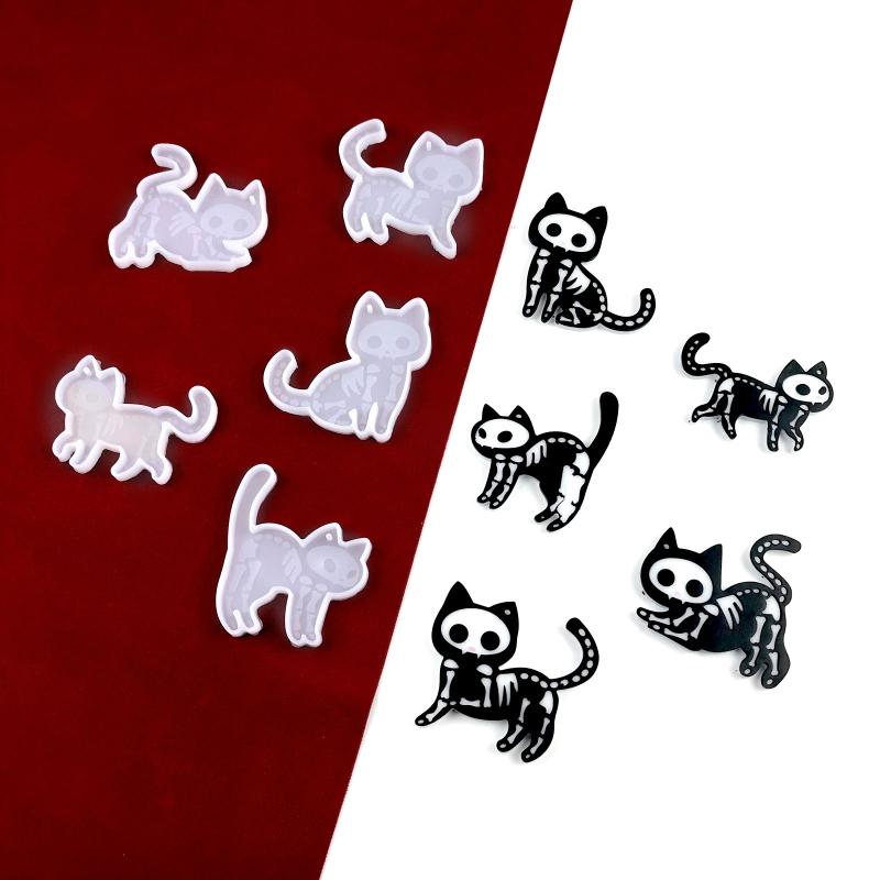 Shiny Glossy Five Syles Kitten Ornaments Silicone Epoxy Resin Mold DIY Keychain Pendant Jewelry for Valentine Gift
