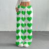 Women's Casual Fashion Printed Elastic Waist Loose Straight Leg Pants With Rope