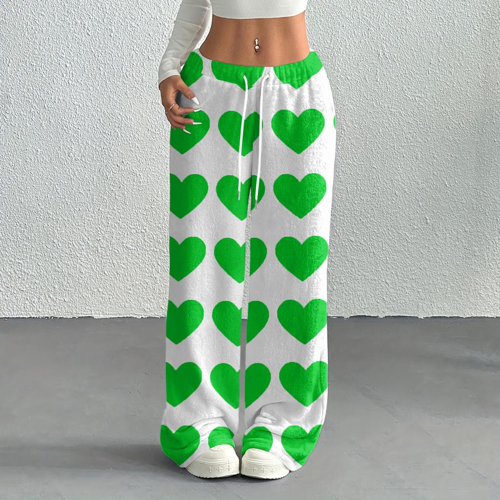 Women's Casual Fashion Printed Elastic Waist Loose Straight Leg Pants With Rope