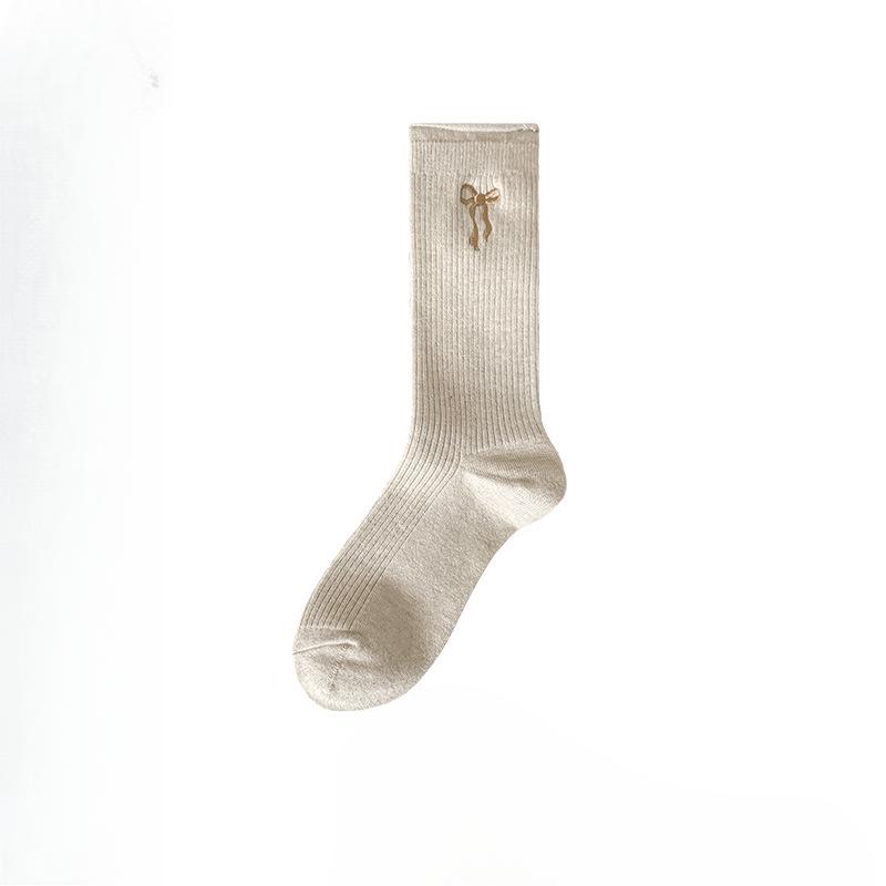 

Female Autumn and Winter New Style Thick Add Velvet Warm Bowknot Roll Edge In The Tube Pile Socks 1 pair