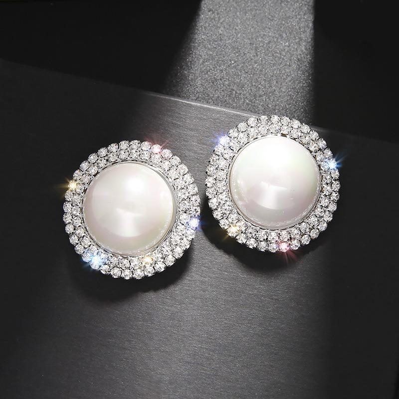 Slightly Inlaid Rhinestone Luxury Cold Style Exaggerated Pearl Large Earrings Korean Temperament Earrings Fashion Jewelry