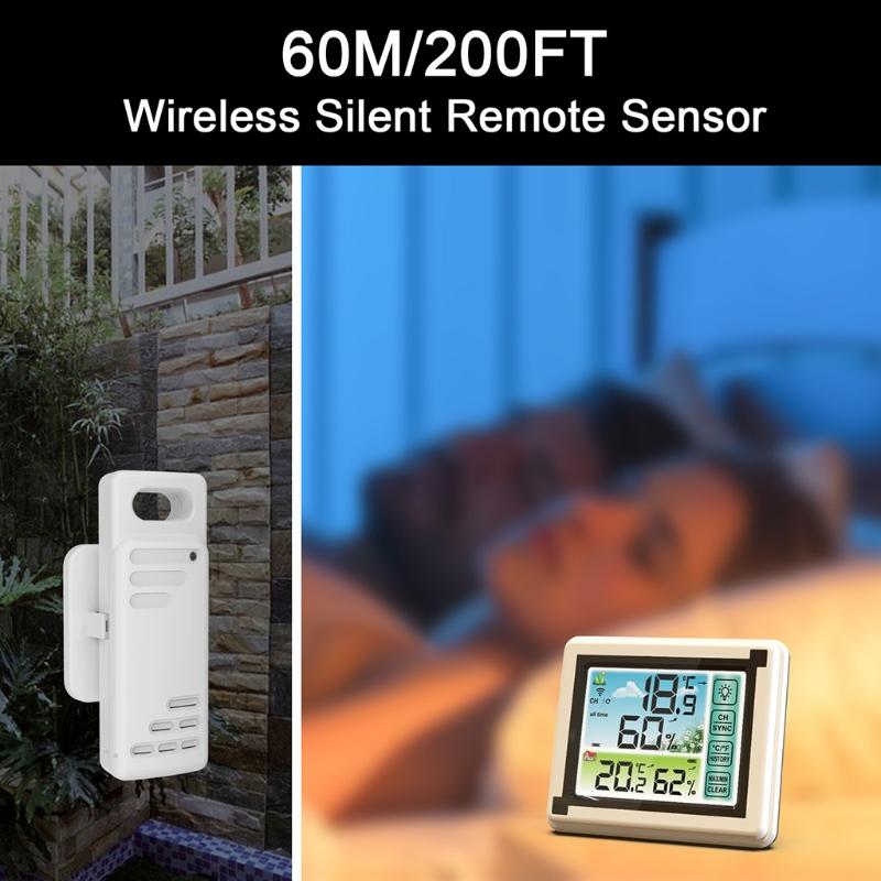 Portable Wireless for Touch Screen Weather Station Max Min Records ℃ ℉ Temperature Meter Humidity Monitor for Indoor Out