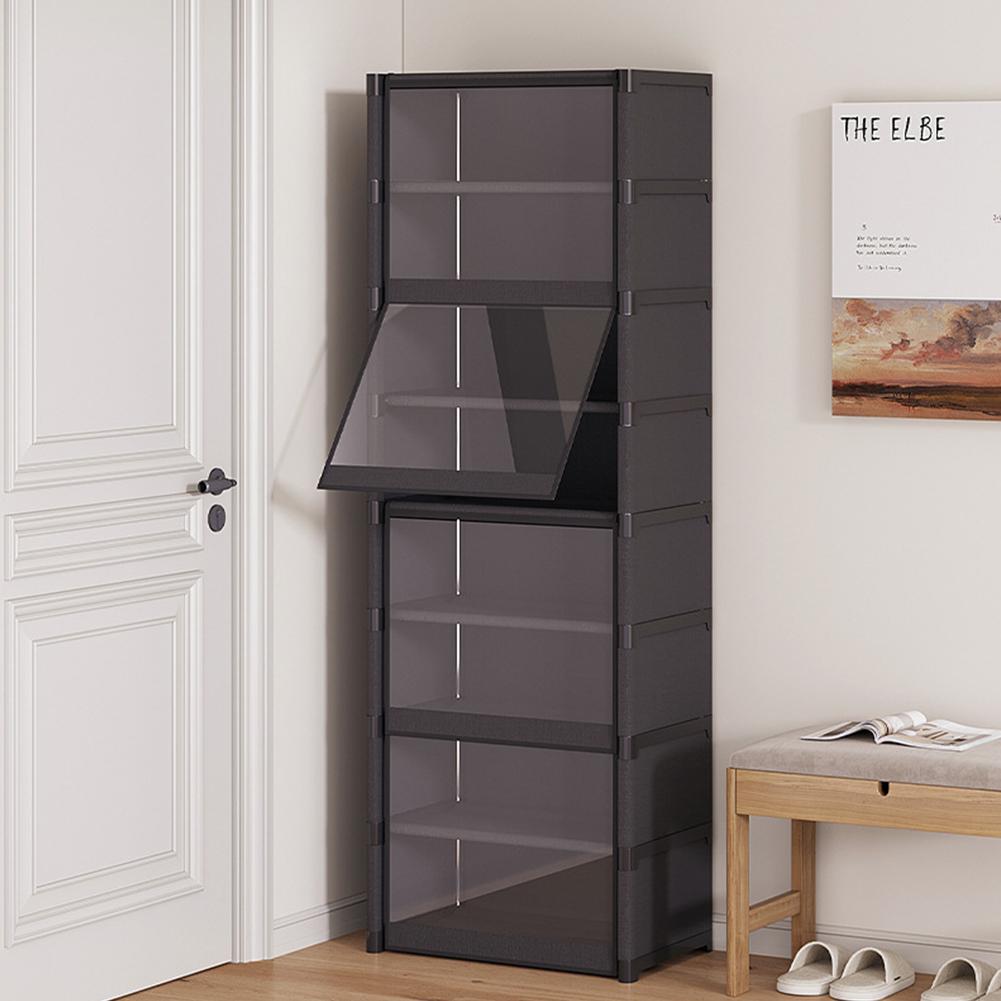 9-Tier 42cm/60cm Shoe Storage Holds 18 Pairs Tall Shoe Rack with Clear Cover For Wall Corner Stackable Shelf Adjustable Cabinet
