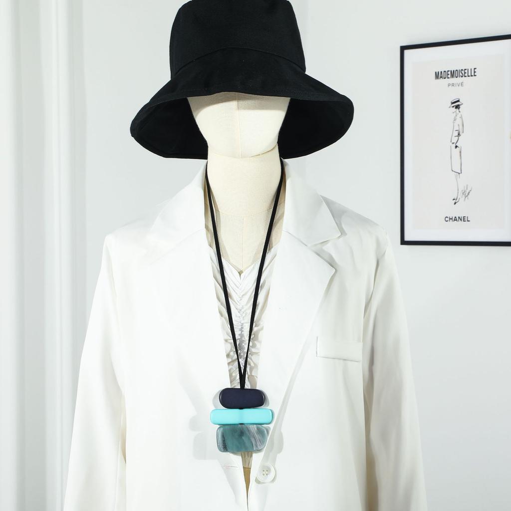 Core Blue Geometric Acrylic Long Sweater Chain, Summer Stacked Wax Rope Chain Accessories Simple Necklace