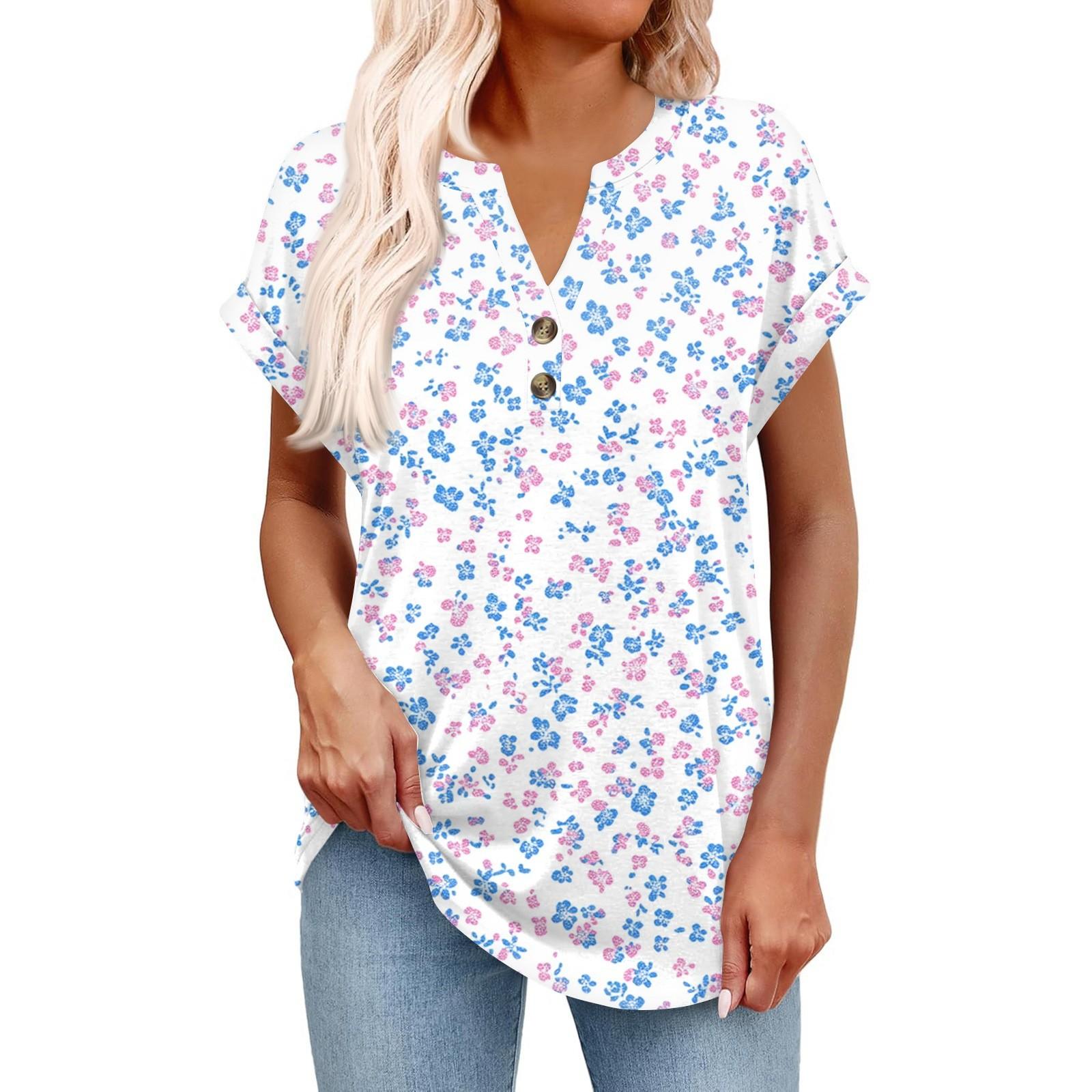 

Женский модный повседневный пуловер с коротким рукавом, V-образным вырезом, на пуговицах и с принтом M