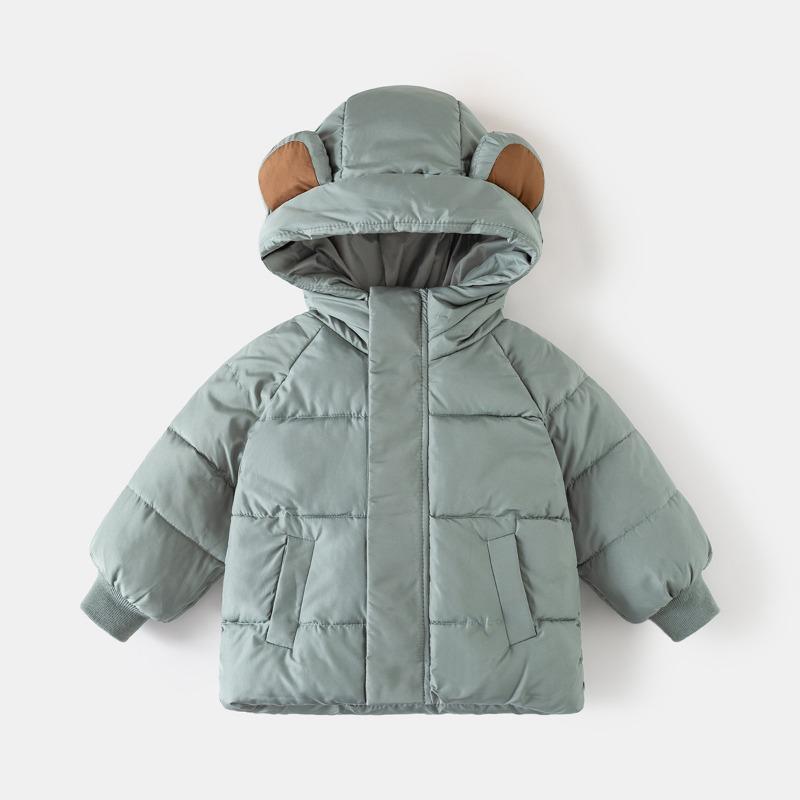 Korean Style Solid Hooded Thickened Winter Padded Coat For Toddler Boys And Girls