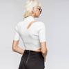 European and American women's clothing open-navel short-sleeved top hollow oblique placket short-sleeved t-shirt women's summer design bottoming shirt