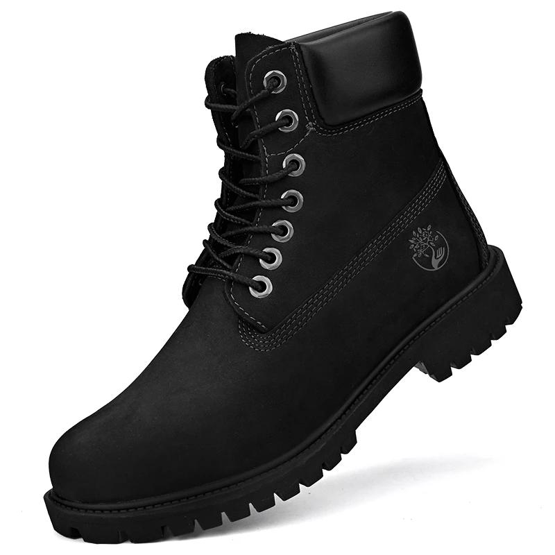 Boots Men High Top Boots Men's Leather Shoes Winter Fashion Plush Warm Shoes Outdoor Sneakers Lace Up Non-Slip Ankle Boots Male