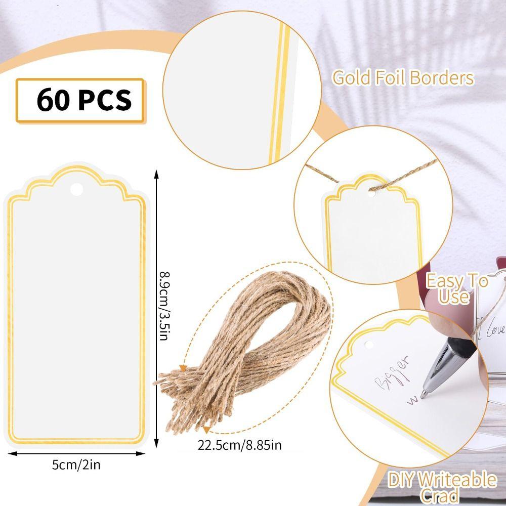 60Pcs Creative DIY Handwriting Blank Tag Rectangular Hanging Decoration Price Tags Kraft Paper Tags Packaging Decoration