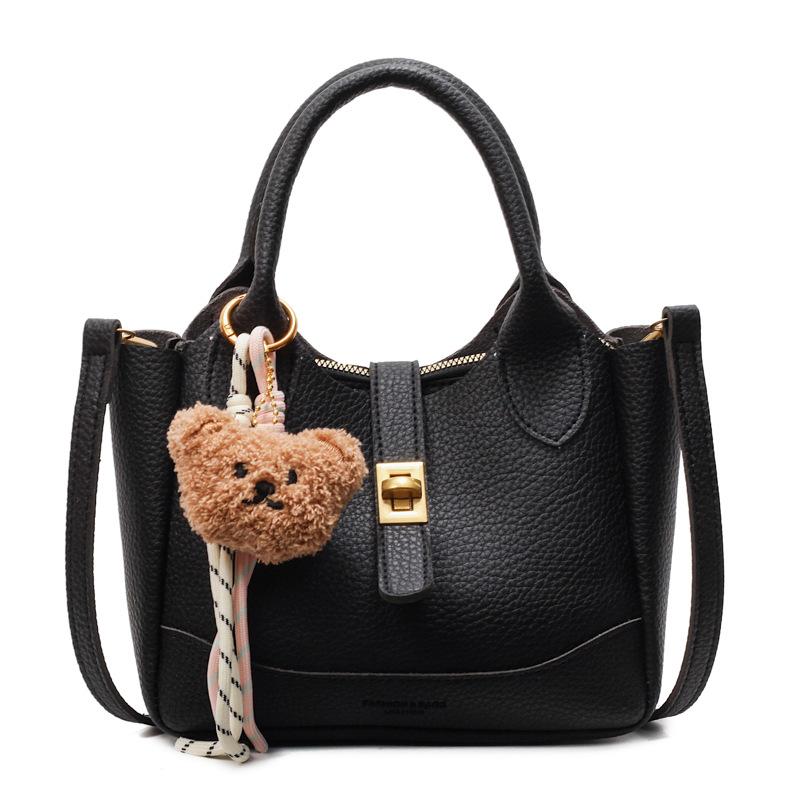 Popular Simple Lychee Pattern Niche Commuter Style Portable Bucket Bag Women's Casual Solid Color Versatile Messenger Bag