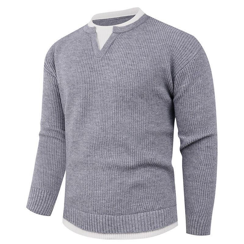 Two-piece Knitted Sweater for Men's Pullover Loose Inner Round Neck Warm Bottom