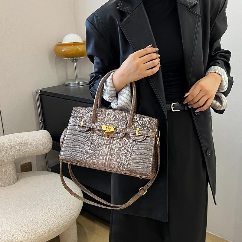 New Women's Bag Trendy Premium Texture Crocodile Pattern Platinum Bag Portable Single Shoulder Oblique Span