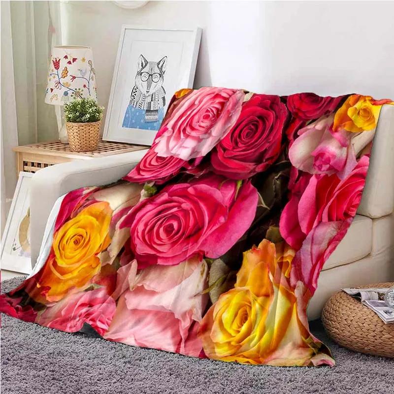Red Roses Flannel Throw Blanket Valentine's Day Romantic Flower Blanket for Bed Sofa Couch Super Soft Lightweight King Full Size
