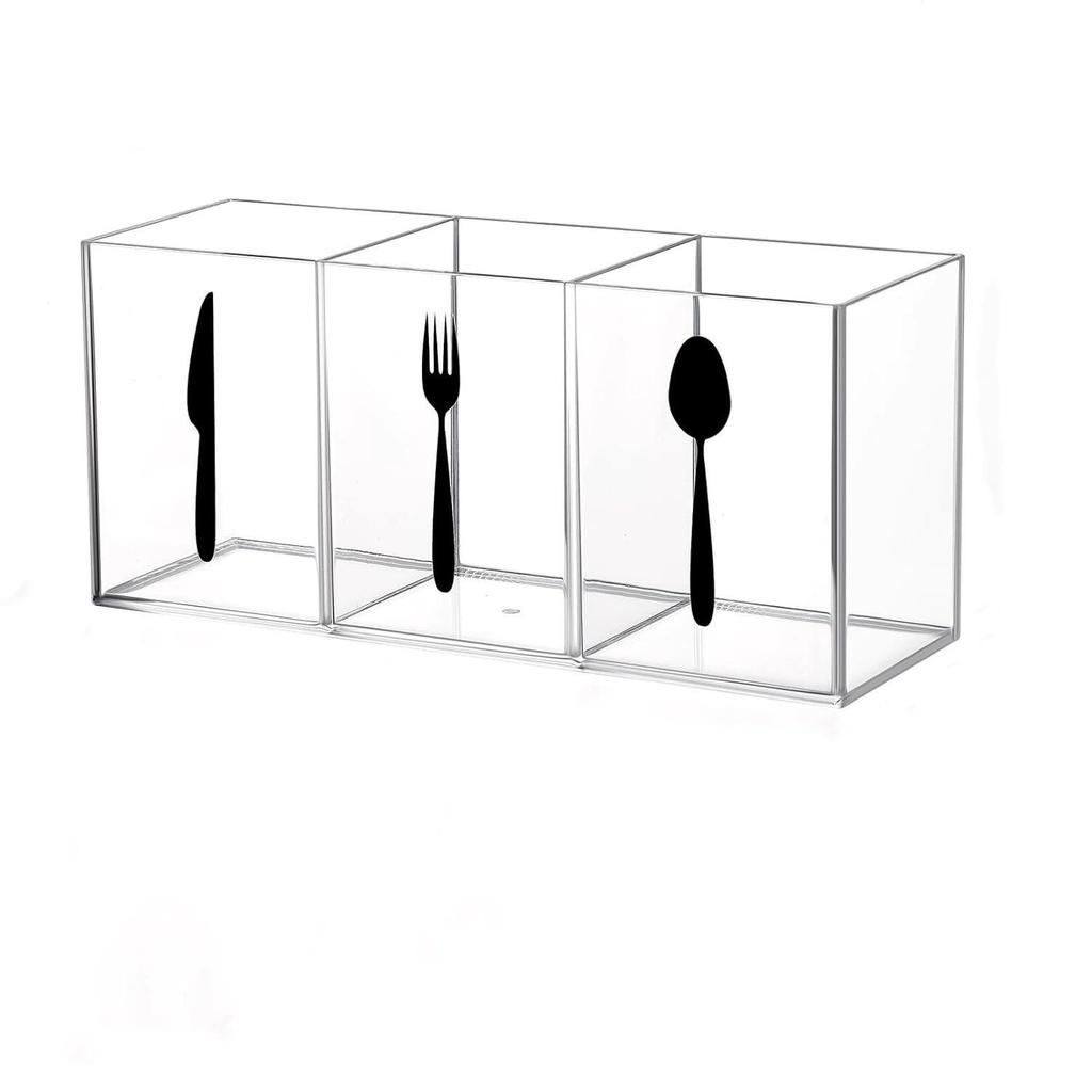 Cross-border Dropshipping Silverware Dispenser: 3-Compartment Black & White Holder for Knives, Forks, and Spoons