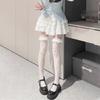 Thigh Highs Stockings with Ruffle Trim Women Flower Lace Fishnet Over Knee Socks