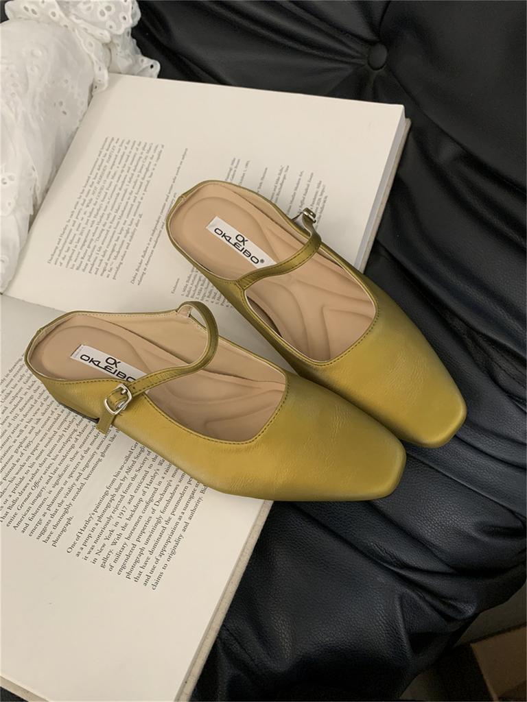 Mary Jane French Bag Head Half Slippers Women's Outer Wear 2025 Autumn with Skirt Fairy Style Temperament Flat Bottom Sandals Tide