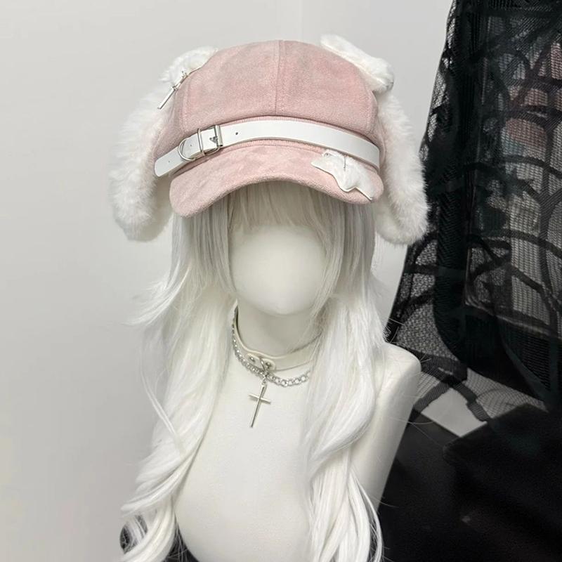 Gothic Lolita Beret Kawaii Hat Punk Bone Long Eared Puppy Hat For Women Girls Cosplay Hats Versatile Sunscreen Hat Gifts