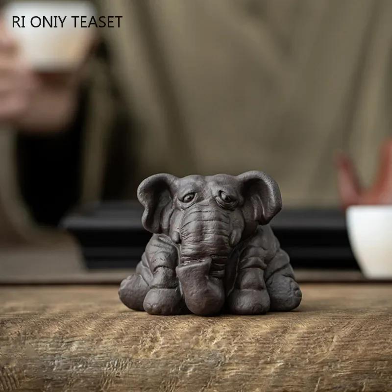 Chinese Purple Clay Tea Pet Handmade Elephant Statue Ornaments Tea Figurine Sculpture Decoration Tea Set Decors Accessories