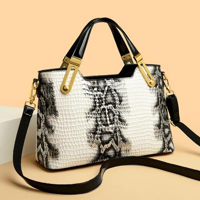 New European Retro Crocodile Pattern Handbag - Large Capacity Fashionable and Versatile Ladies Shoulder Bag and Crossbody Bag