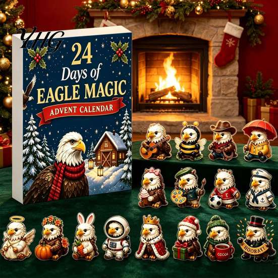 Creative Desktop Christmas Decor Eagle Advent Calendar, 24Pcs Acrylic 2D Ornament Set with Mini Festive Home Decoration Cartoon Figures, Tree Hanging