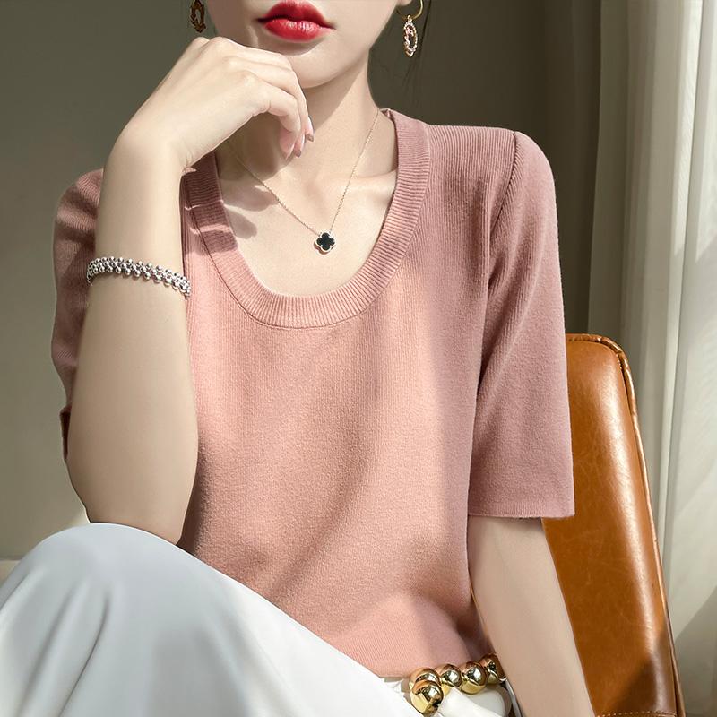 Women Knit T-shirt MODERN NEW SAGA Summer Knitted Shirt Short Sleeve Tees O-neck Pullover Knit Tops