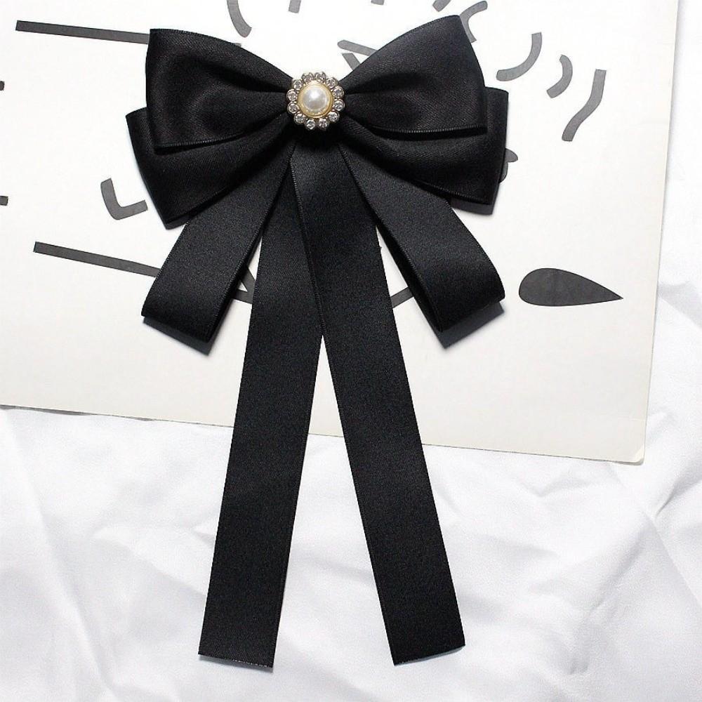 Pearl Black Bow Necktie Beads Funerals Memorial Pin Luxury Black Ribbon Pin Parties