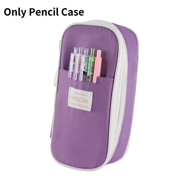 Stylish Macaron Color Canvas Expandable Large Capacity Pencil Case With Dual Zippers