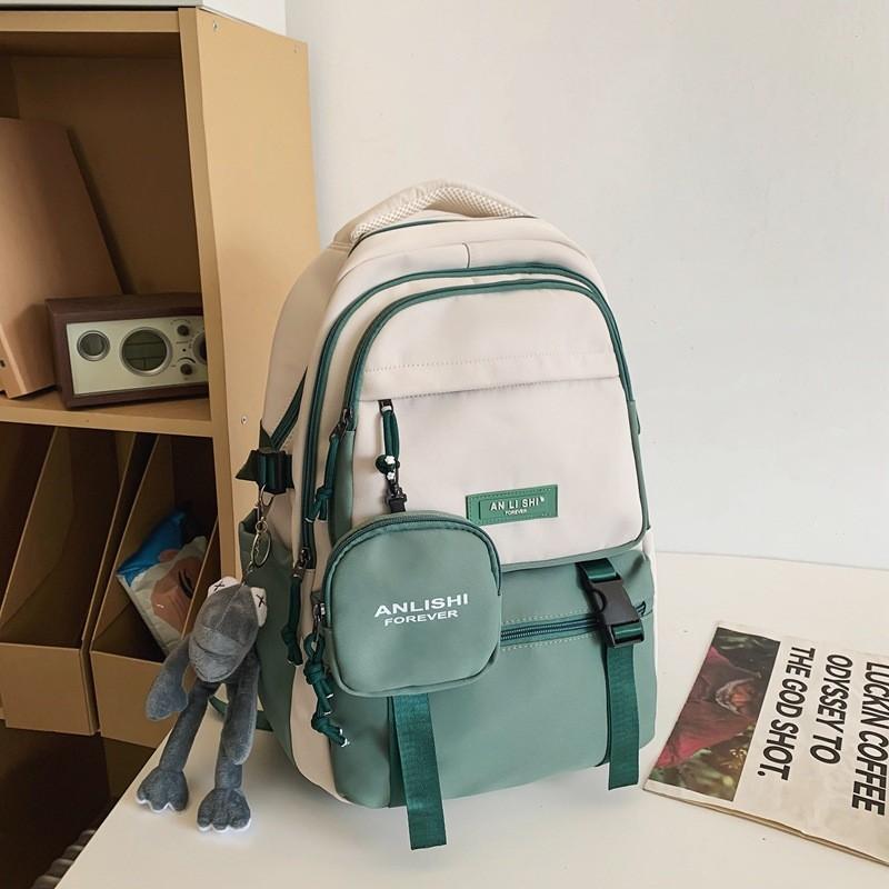 Letter Nylon Travel Backpack For Students With Antiload Burden And 15in Laptop Storage Green