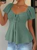 T-shirt da Donna Estiva a Maniche Corte, Scollo a V con Coulisse e Effetto Arricciato, Top Blusa Sexy Casual alla Moda per Tutti i Giorni
