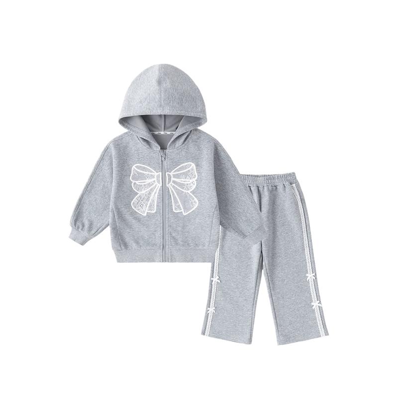 Dudu Family Sweet Bow Girls Hooded Two-Piece Spring Set 90
