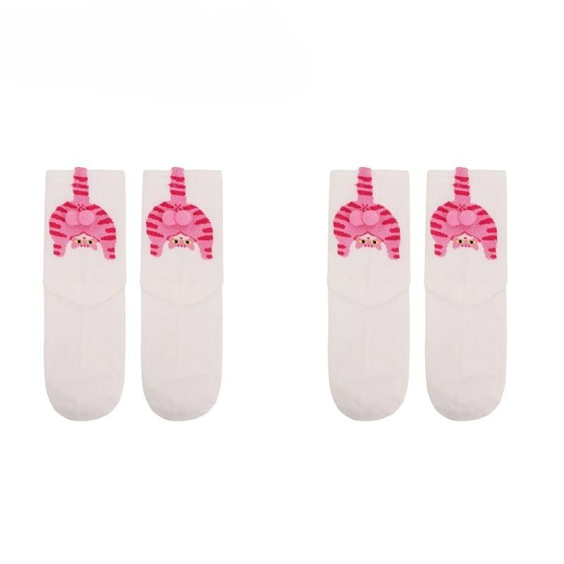 Spring and Summer Couple Socks Cute Mid Tube Versatile Women's Pile Socks Four Season Socks Cartoon Cat Jingle Egg