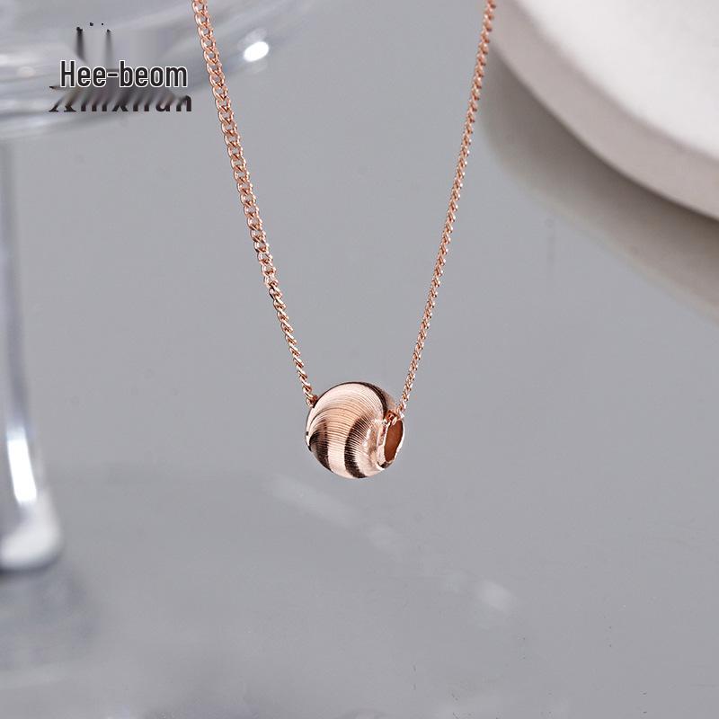 

S925 Sterling Silver Cat s Eye Necklace - Round Ball Pendant with Carved Texture in Korean Style Rose Gold - 925 Sterling Silver