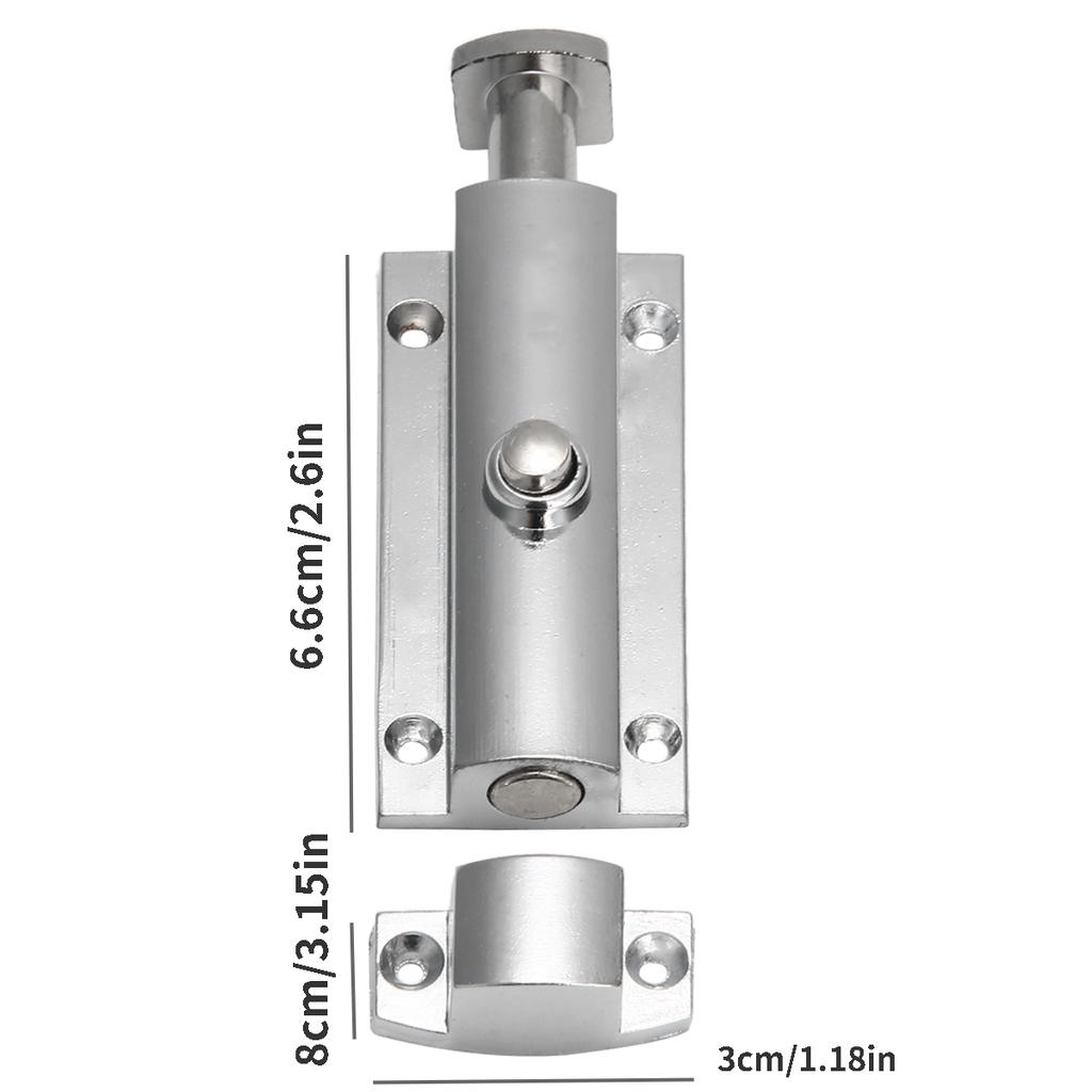 1/ 4 inch Aluminum Alloy Silver Window Panel Gate Security Pull Ring Spring Bounce Door Bolt Automatic Latch Lock Door Window Panel