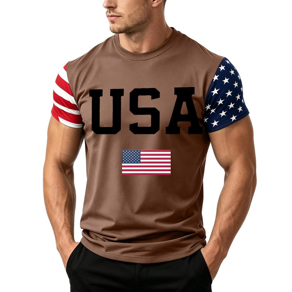 Men's Independence Day Flag Print Short Sleeve T-Shirt, Loose Casual Daily Summer Tops