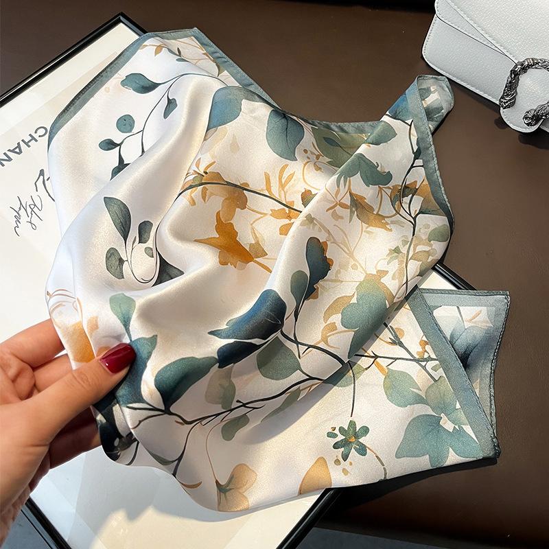 Pure Silk Scarf Women Neck Square Headband Scarves Bandana Fashion Hijab Poncho Scarves Pashmina Female Foulard 53Cm