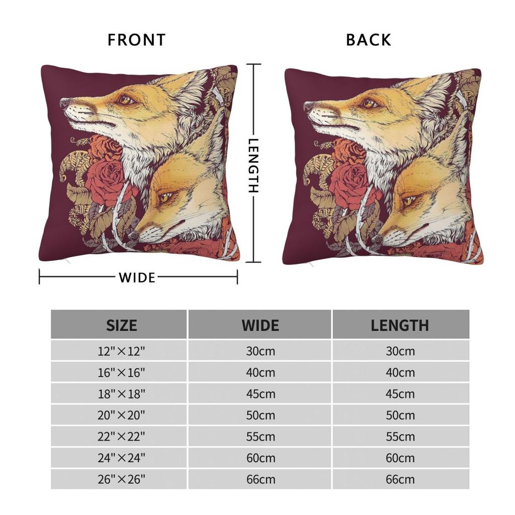 Red Fox Roses Bloom Square Pillowcase Polyester Linen Velvet Pattern Zip Decorative Room Cushion Case