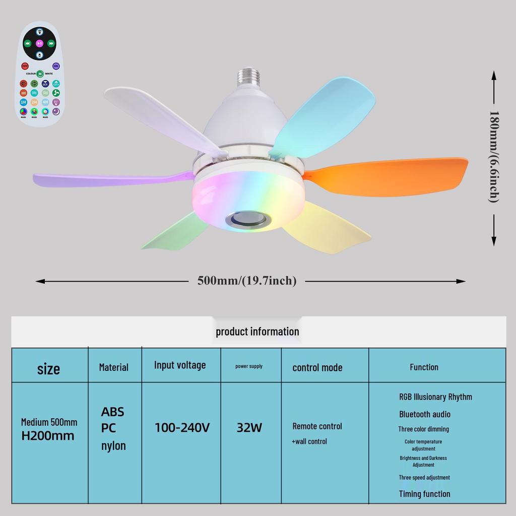 RGB LED Ceiling Fan Light - Modern Fan with Adjustable Lighting for Living Room or Bedroom