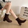 Vintage Stretch Slim Women Ankle Boots Fashion Pointed Toe Thick Heel Shoes Street Style Banquet Party Short Botas Mujer