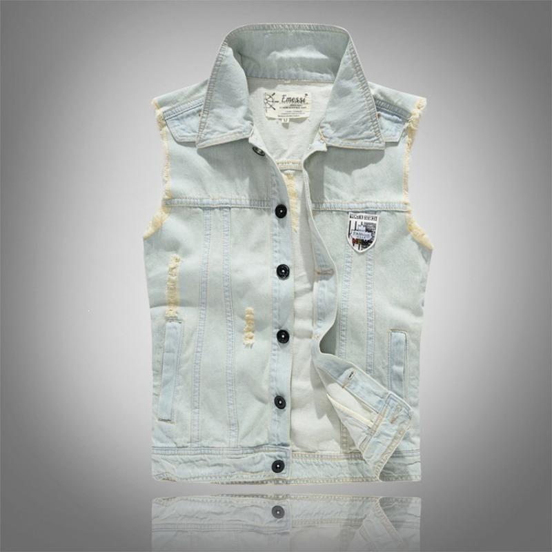 Z 29482 Vintage Denim Vest Mens Casual Sleeves Jacket