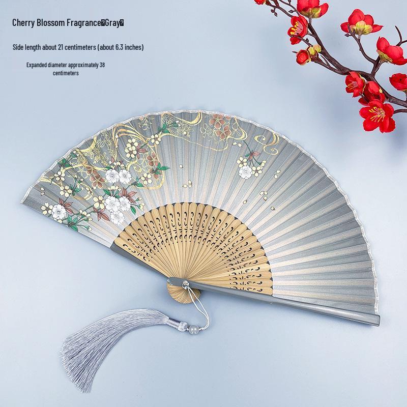 Portable Ancient Chinese Bamboo Folding Fan for Hanfu & Qipao - Gardenia Design