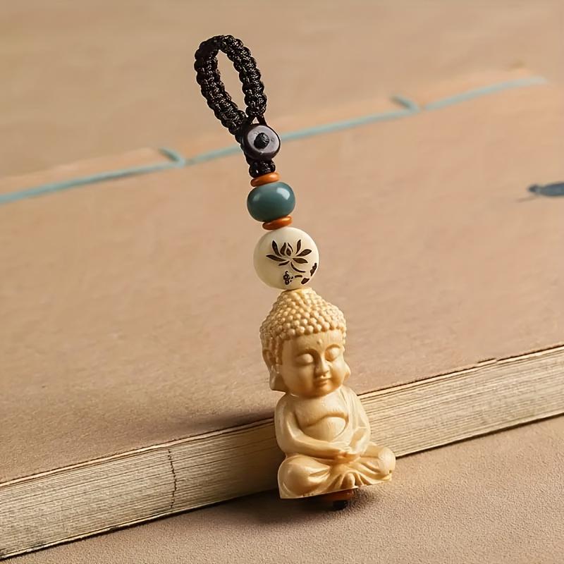 Vintage Hand-Carved Buddha Pendant, 1pc Religious Oval-Shaped Wooden Amulet with Blessing Motif – Ideal Christmas Gift, Hanging Ornament Decoration